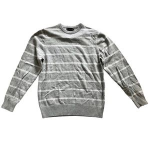 Merona Men’s Crewneck Striped Cotton Pullover Sweater, Gray White Size Small